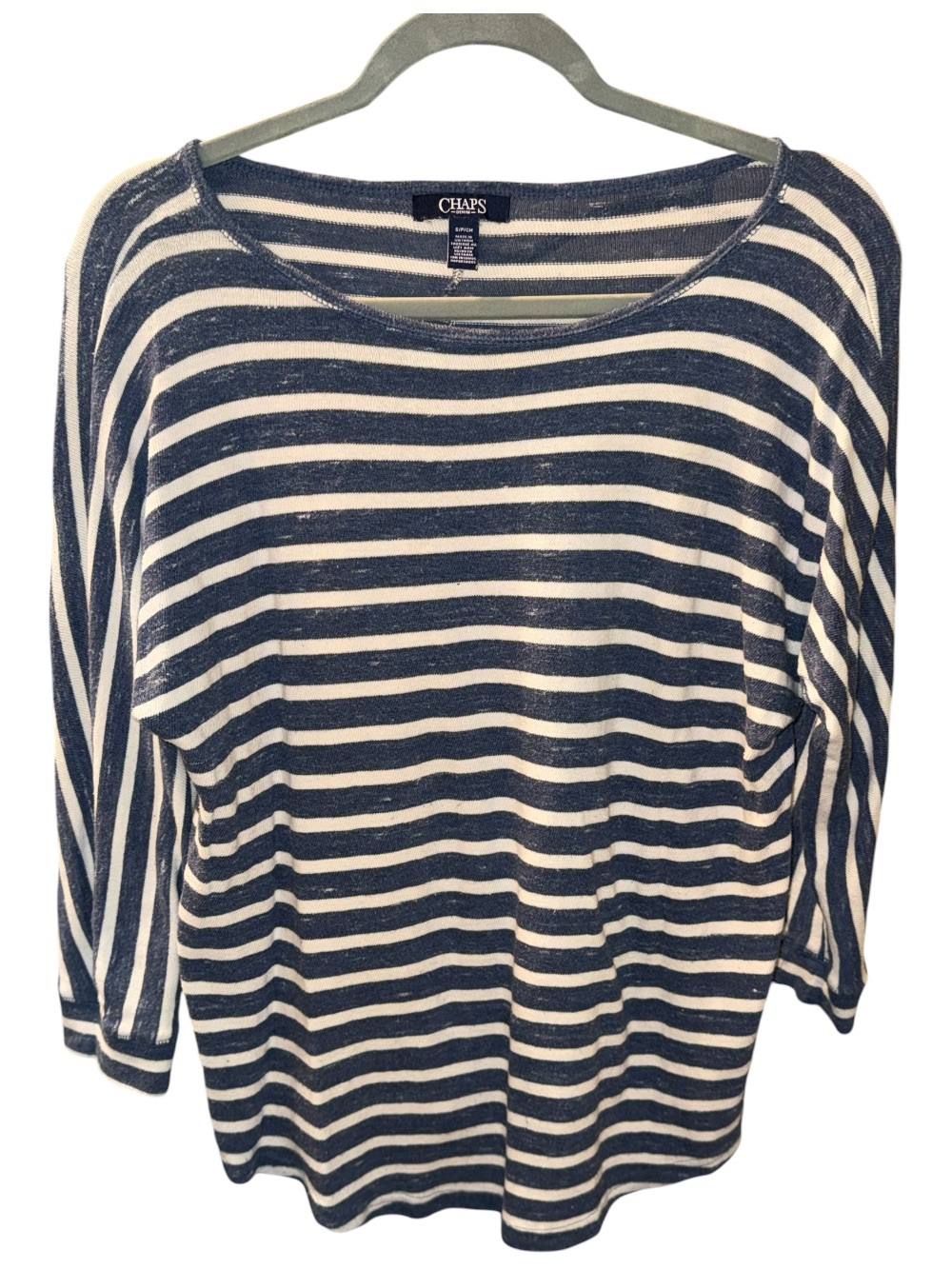 Chaps Navy and White Striped Long-Sleeve Boatneck Top
